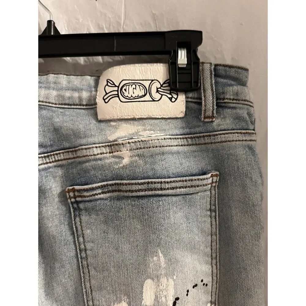 Sugarhill Running From The Demons Men’s Skinny Jeans Paint Splattered Sz 34